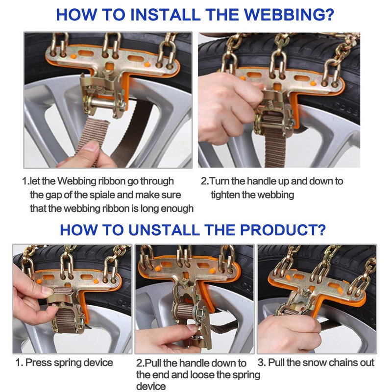 AutoChoice Emergency Snow Chains, Tire Chains with Thickened Manganese Steel