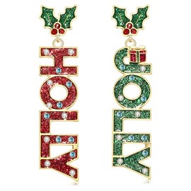 ANGLESJELL Christmas Earrings for Women Xmas JOY Earrings Happy New Year Earrings Sparkly Holiday Drop Dangle Earrings Holiday Festive Party Jewelry Gifts, Large, Zinc, No Gemstone