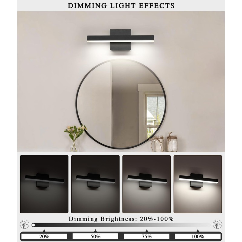 Joossnwell Black Bathroom Vanity Light Fixtures Dimmable 5CCT LED Bathroom