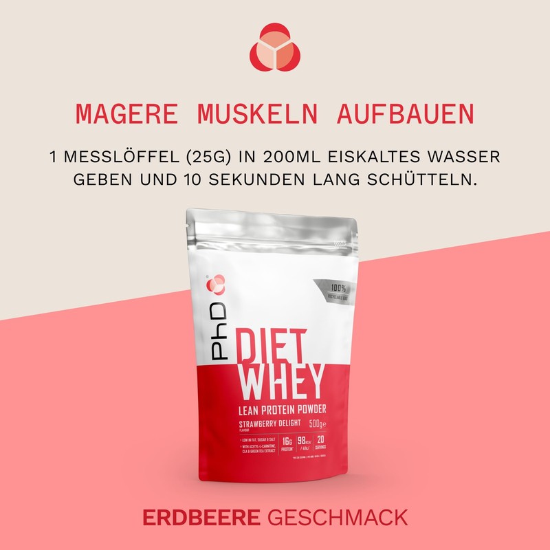 PhD Diet Whey - Strawberry, 1er Pack (1 x 500