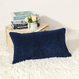 Artscope Cozy Striped Corduroy Pillow Covers Super Soft Decorative Oblong Throw Pillow Covers Case Cushion Covers for Sofa Couch Bedroom Car Decor 12 x 20 Inches, Navy Blue