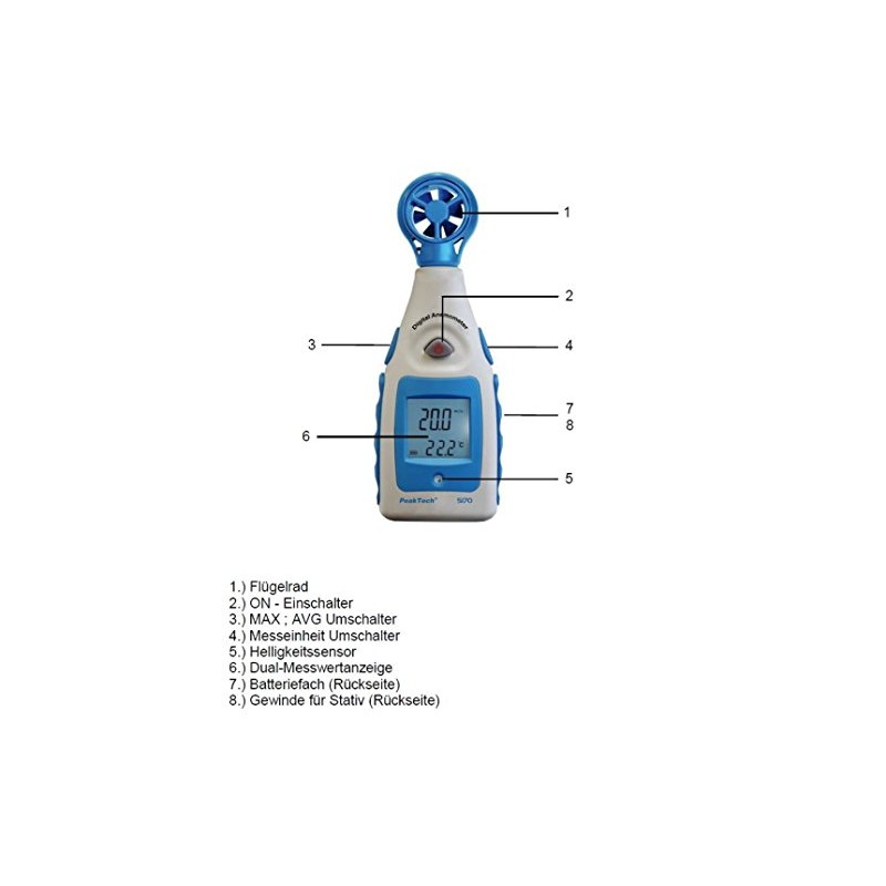 PeakTech P 5170 Impeller Anemometer Digital Wind Gauge for Wind