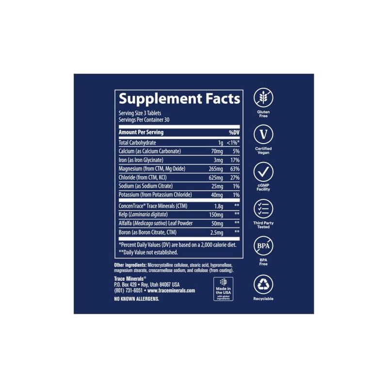 Trace Minerals Tablets Tabletas Electrolitos Sistema Nervioso Minerales Energía Hecho
