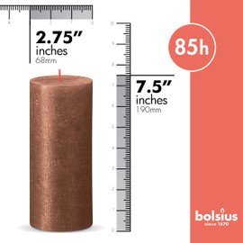 BOLSIUS Copper Shimmer Metallic Pillar Candles 4 Pack - 2.75 X 7.5 Inches - Premium European Quality - Includes Natural Plant-Based Wax - Unscented Dripless Smokeless 85 Hour Party Décor Candles