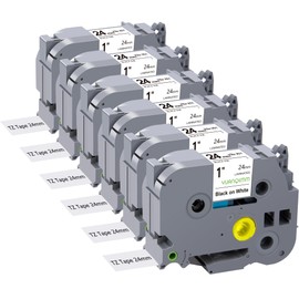 YUANQIMM 6-Pack TZe251 24mm Lable Tape Compatible with Brother TZe-251 TZe 24mm 0.94 Laminated White Tape TZ-251 Replacement for Brother PTouch PTD600 PT-P710BT Label Maker