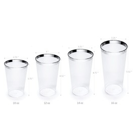 " OCCASIONS " 200 Pieces Wedding Party Disposable Plastic tumblers Cups (14 Oz, Clear & Silver Rimmed Tumbler)
