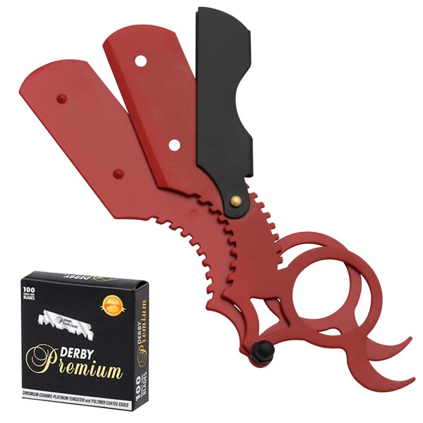 Replaceable Half Blade Straight Razor with 100 Blades, Professional Single