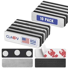 Claev - Name Tag Magnets - 10 Pack, 1.75 x 0.5 inches - Adhesive Two-Piece Design for Effortless Badge Attachment - Name Badge Holders with 3 Powerful Neodymium Magnets