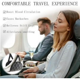Premium 2-Pack Airplane Foot Hammock with 2 Eye Masks & 2 Earplugs Set - Adjustable Length Foot Rest for Comfortable Plane Travel, Portable Under Desk Flight Foot Leg Sling - Black & Blue