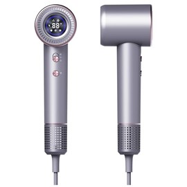 Hair Dryer - High Speed Hair Dryer with Display, 110000 RPM Brushless Motor for Fast Drying, 200 Million Negative Inoic Blow Dryer Low Noise Hair Dryer with Smoothing Nozzle and Diffuser Nozzle, Grey