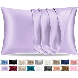 Pamposh Silk Satin Pillowcase for Hair and Skin - Pillow Cases Standard 2 Pack - Purple Standard Size Pillowcases 2 Pack with Envelope Closure (Purple, Standard (20" x 26"))