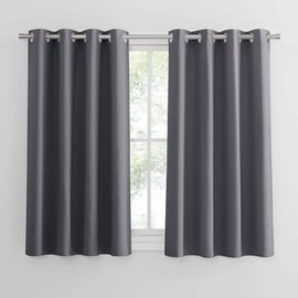 PONY DANCE Blackout Curtains, Short Eyelet Curtains, Opaque, Set of 2, H 150 x W 132 cm, Grey Darkening Curtains for Living Room, Thermal Curtains, Insulating Cold and Heat