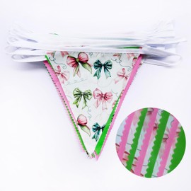 32Ft Witch Party Decorations Pink Green Bow Printed Witch Themed Fabric Banner Triangle Pennant Flag Garland Streamers for Kids Girls Pink and Green Movie Birthday Baby Shower Outdoor Garden Supplies