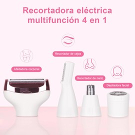 Depiladora Facial 4 En 1 Rasuradora Electrica Mujer,Afeitadora Depiladora Mujer Portátil Indolora con Indicadores Digitales，USB Recargable，Afeitadora femenina sin dolor para el vello facial, cejas, axilas y zona del bikini