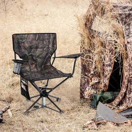 Tangkula Hunting Chair, 360 Degree Silent Swivel Blind Chair with Cup Holder, Storage Pocket, Portable Folding Hunting Chairs with Carrying Bag for Blinds, Camping, No Assembly Needed (Camouflage)