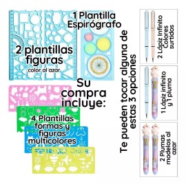 Universo en Linea Kit 9 Reglas Y Plantillas Escolares Para Espirógrafo Plumas
