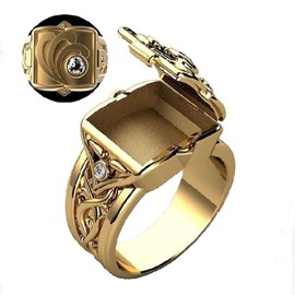 Ganquya Men's Hip Hop Cubic Zirconia Ring,Mini Secret Compartment Storage Box Flip Coffin Ring Cuban style Iced Out Jewelry Party Punk Ring (US size 9)