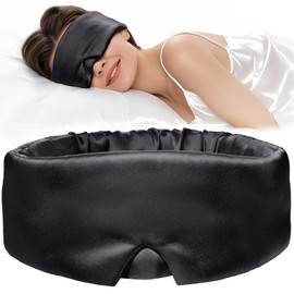 LitBear 100% Mulberry Silk Sleep Mask for Women & Men, Soft and Comfortable Eye Mask for Side Sleepers, Blackout Sleeping Mask for Home, Travel, Office, or Napping (Black)