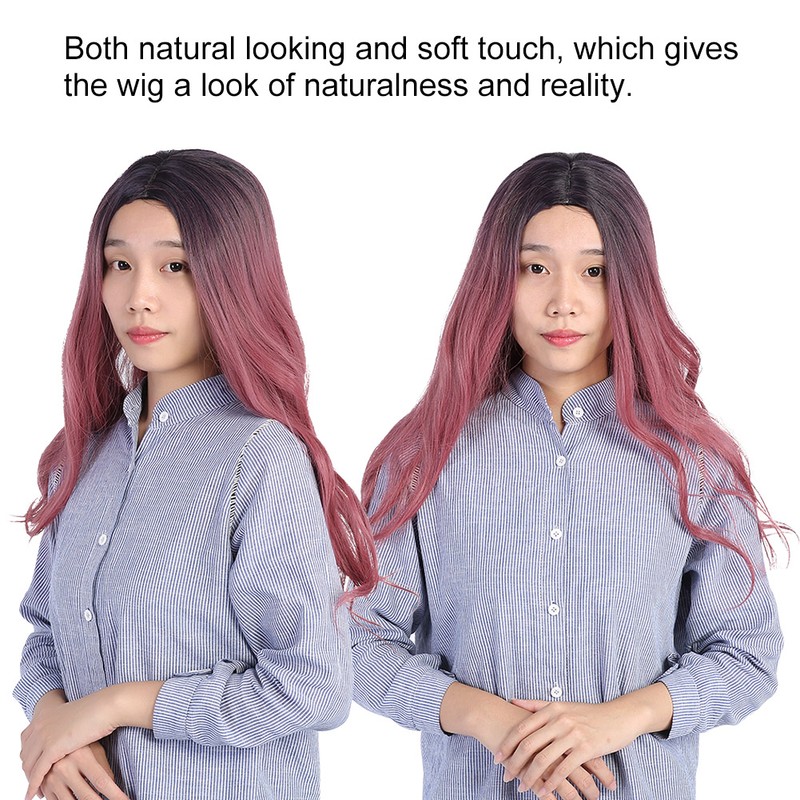 Women's Wig Long Pink Wavy Synthetic Hair Heat Resistant Cosplay