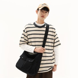 Youjaree Canvas Messenger Bag Large Hobo Crossbody Bag for Women and Men Canvas Shoulder Tote Bag with Multiple Pockets for Work (Black)