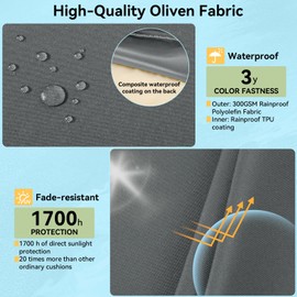 ROFIEJOX Outdoor Chair Cushion Set 22 x 22 in, Waterproof & Fade Resistant Patio Furniture Seat Cushions with 6.5 in Thickened Back Cushions Filling 70D High Density Spong, with Removable Cover, Gray