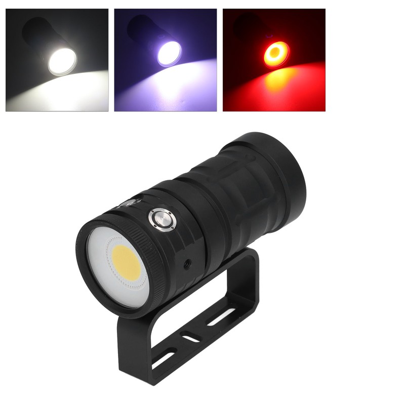 COB LED Diving Flashlight 100m Waterproof Underwater Torch with 3