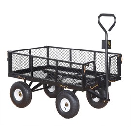 Heavy Duty Steel Garden Cart Large Size with Liner and Iron Frame,Steel Frame Dump Cart with Removable Sides,660lbs Capacity Black