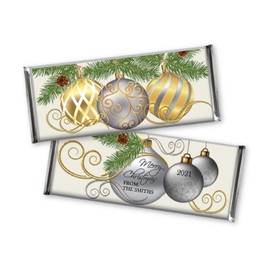 Christmas Candy Bar Wrappers for Chocolate Bar Favors - Gold and Silver Ornaments - Holiday Party Favors for School-Office-Teacher Gift-Stocking Stuffer (Set of12) *Chocolate Not Included*