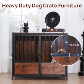 37.4" Wooden Dog Crate Furniture – Chew-Resistant Kennel for Medium/Large Breeds,3-Door Indoor Kennel with 3.1" Raised Feet, Multi-Functional TV Stand & End Table (Brown, 37.4 * 26.3 * 32.1 inch)
