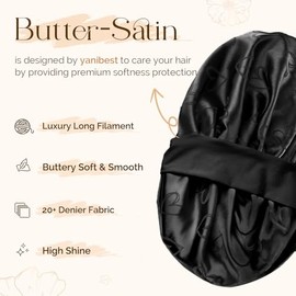 YANIBEST - Capó de satén de seda de doble capa para mujeres que duermen, patrón impreso, capó de satén con banda de corbata, para mujer, cabello natur