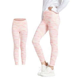 OUANDME Girls Printed Leggings UPF 50+ Lightweight Breathable Athletic Pants for Girls Cool&Smooth Touch Summer Activewear (12-13Y, Pink)