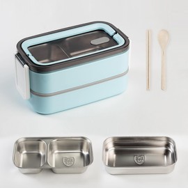 feyiubmen Lunchbox mit 3 Fächern,Brotdose Mikrowellengeeignet Edelstahl,Thermo Bento Box für Kinder und Erwachsene,Brotzeitbox Metall Auslaufsicher, BPA-frei Lunch Box Bentobox