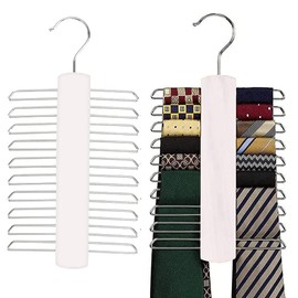 Set of 2 Wooden Tie Holders, Tie Hangers, 20 Tie Storage, Belt Holder and Tie Holder, Wooden Tie Hanger for Belts, Ties, Scarves, in Wardrobe, White
