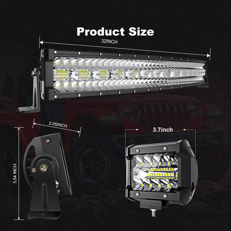 32" LED Light Bar Curved TERRAIN VISION Triple Row 672W