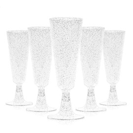 TSLBW 20 Pcs Clear Champagne Flutes 5 OZ Plastic Glitter Champagne Flutes Reusable Stemmed Party Wine Cups Crystal Wine Cocktail Cups for Garden Wedding Birthday Anniversary Party
