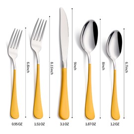DINYWOW 20-Pieces yellow Silverware Sets for 4,Blue Handle Stainless Steel Cutlery Set, Include Forks Spoons and Knives Set, Dishwasher Safe Utensil Sets for Home Restaurant
