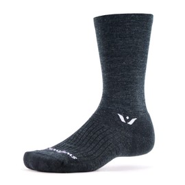 Swiftwick- PURSUIT SEVEN Hiking & Cycling Crew Socks, Durable, Merino Wool (Coal/Black, Small)
