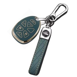 Chevy Tahoe Suburban GMC Yukon Key Fob Cover: 6 Button Fit for 2007-2014, Green Shell with Keychain