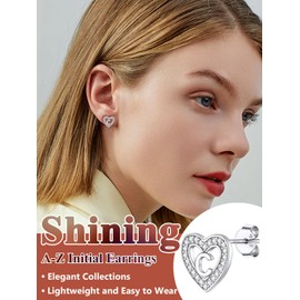 Sterling Silver Letter Earring Studs, Dainty Small Cubic Zirconia Initials T Ear Charm, 925 Silver Earrings for Sensitive Ears