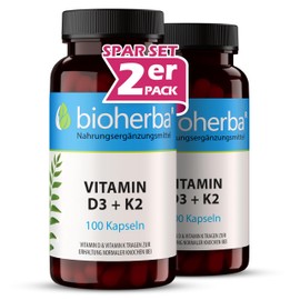 Vitamin D3 K2-200 Kapseln von BIOHERBA | Hochdosiertes Supplement für Knochen Immunsystem und Herzgesundheit