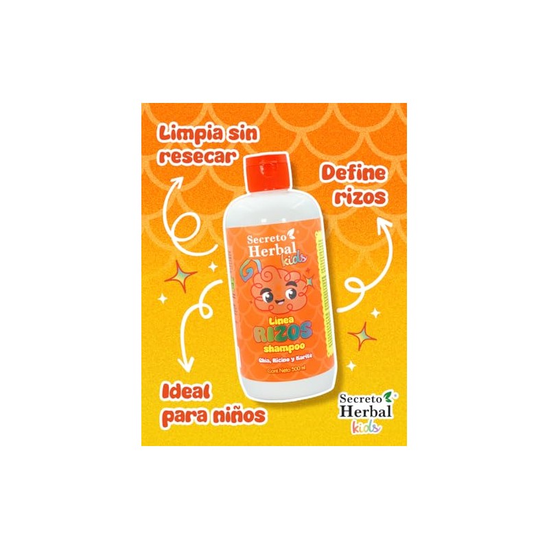 Shampoo Línea Rizos Kids Secreto Herbal Chía, Ricino y Karité