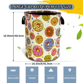 Cute Donuts Laundry Basket Desserts Cartoon Pattern Foldable Oxford Cloth Funny Tote Bag Laundry Hamper Clothes Storage Bucket Toy Organizer For Bathroom/Laundry Storage/Bedroom18.9x16.5 In