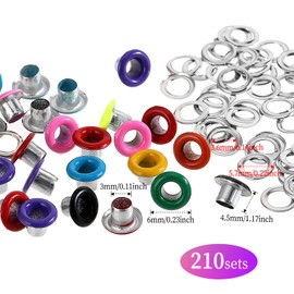 210 Set 3mm Metal Eyelets for Paper Crafts 1/8inch, Colored Eyelets Grommets with Washers, Round Eyelet Grommets for Paper Crafting, Scrapbooking Card Making, Fabric Leather Craft, Shoes Clothes