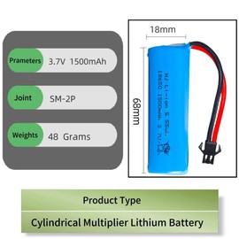 ERYNK 3.7V 18650 RC Car Battery 1500mAh Rechargeable Li-ion Battery SM-2P Joint for Double Sided RC Stunt Car RC Car RC Boat Tumbling Amphibious RC Car RC Truck and C63 E35 DE38 DE40 DE50 DE55 and USB