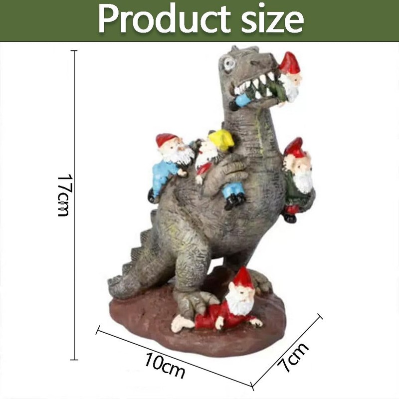 Funny Dinosaur Eating Gnomes Garden Statue – Outdoor Yard Gnome