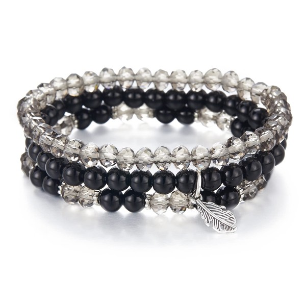 Noessla Stackable Crystal Beaded Bracelets for Women Boho Multi Layer