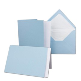 10 x card set, DIN B6, 12 x 17 cm, 120 x 170 mm, folding cards with envelopes and insert sheets, ribbed structure surface, light blue, vintage invitation cards