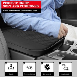 Sze Center Console Cover for Chevy Silverado GMC Sierra 2019-2026, Tahoe & Suburban & Yukon 2021-2026, PU Leather Armrest Cover, Floor Console Bucket Seat Only, Anti-Scratch, Black