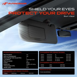 A-Premium Passenger Right Side Sun Visor Compatible with Nissan Pathfinder & Infiniti JX35, QX60, 2013-2019 - with Vanity Light, with Vanity Mirror, with Sliding Sun Visor Extension, Beige Color