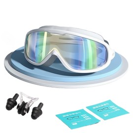 HSTWODE 1 x Anti-Fog Swimming Mask with Prescription -1.5 to -8.0, Swimming Goggles Anti-fog UV Protection, Adult Polarised Swimming Goggles Suitable for Men and Women (White, -6.0)